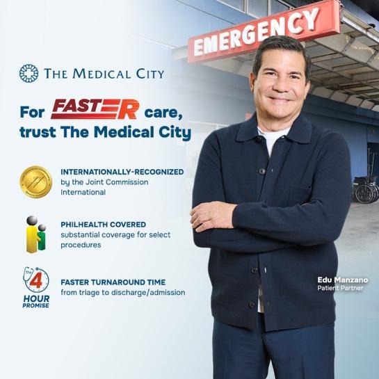 May be an image of ambulance and text that says 'THE MEDICAL MEDICAL CITY EMERGENGY For FASTER care, trust The Medical City INTERNATIONALLY-RECOGNIZED by the Joint Commission International PHILHEALTH COVERED substantial coverage for select procedures HOUR PROMISE FASTER TURNAROUND TIME from triage to discharge/admission Edu EduManzano Manzano Patient PatientPartner Partner'