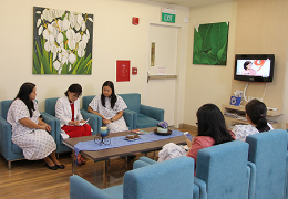 female doctors and nurses at a lounge area