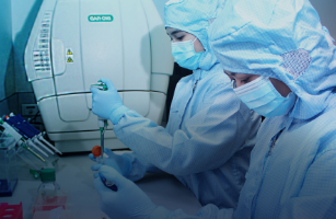 group of medical personnel performing lab tests