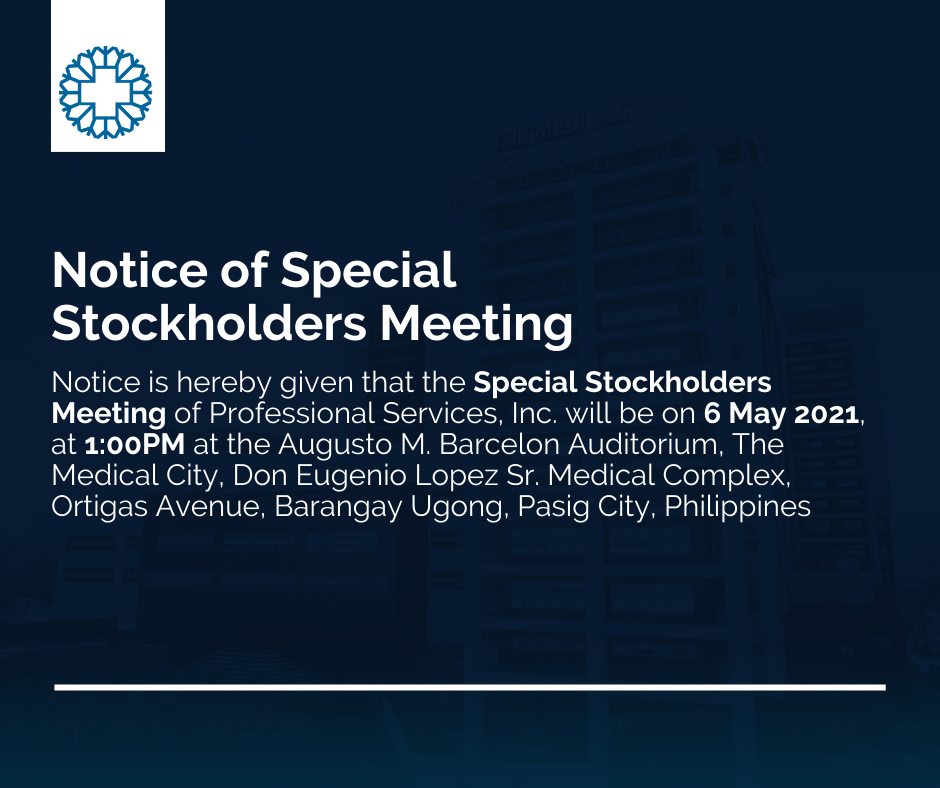 Notice of Special Stockholders Meeting