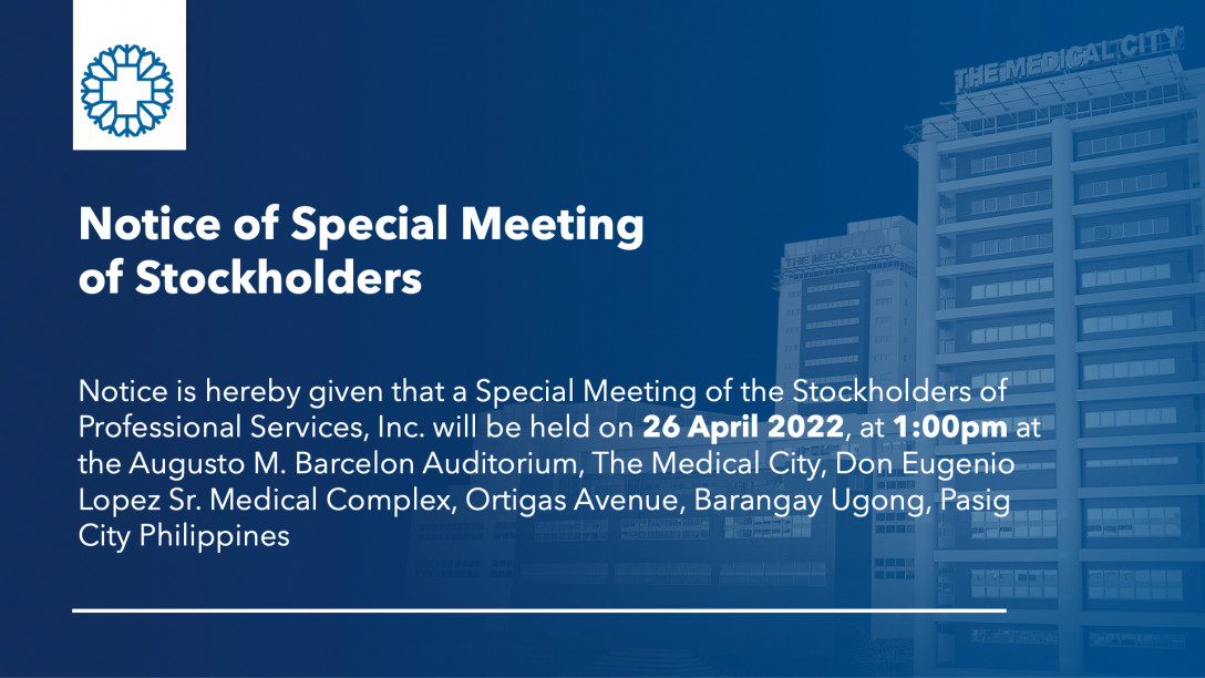 Notice of Special Stockholders Meeting
