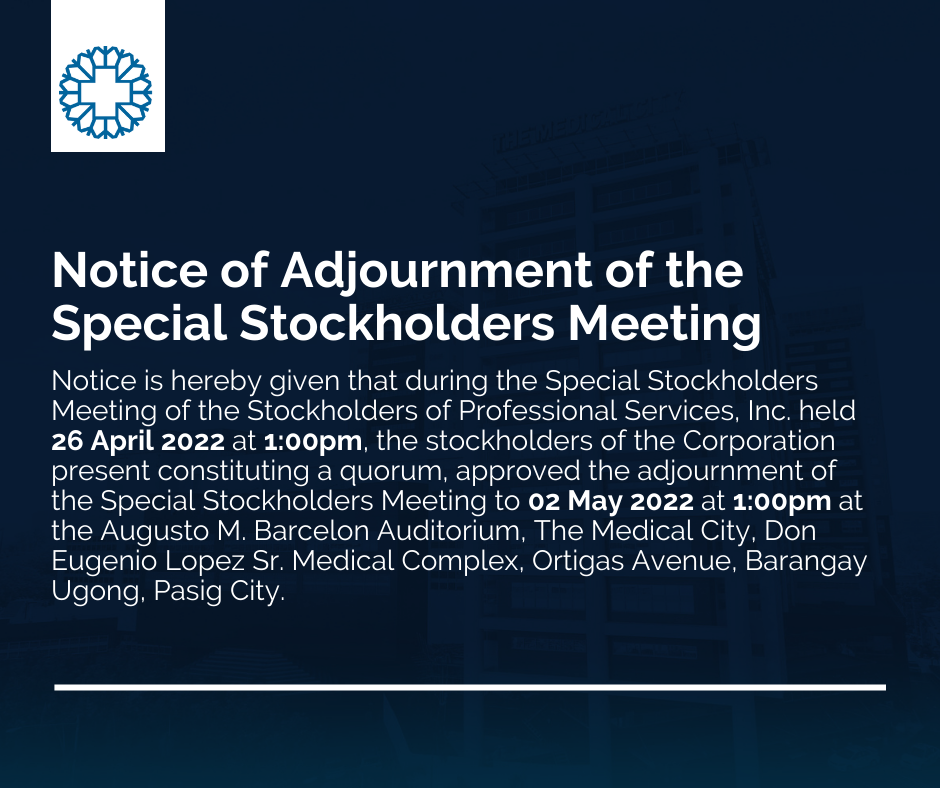 notice of adjournment of the special stockholders meeting
