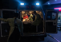 ambulance full of medical workers