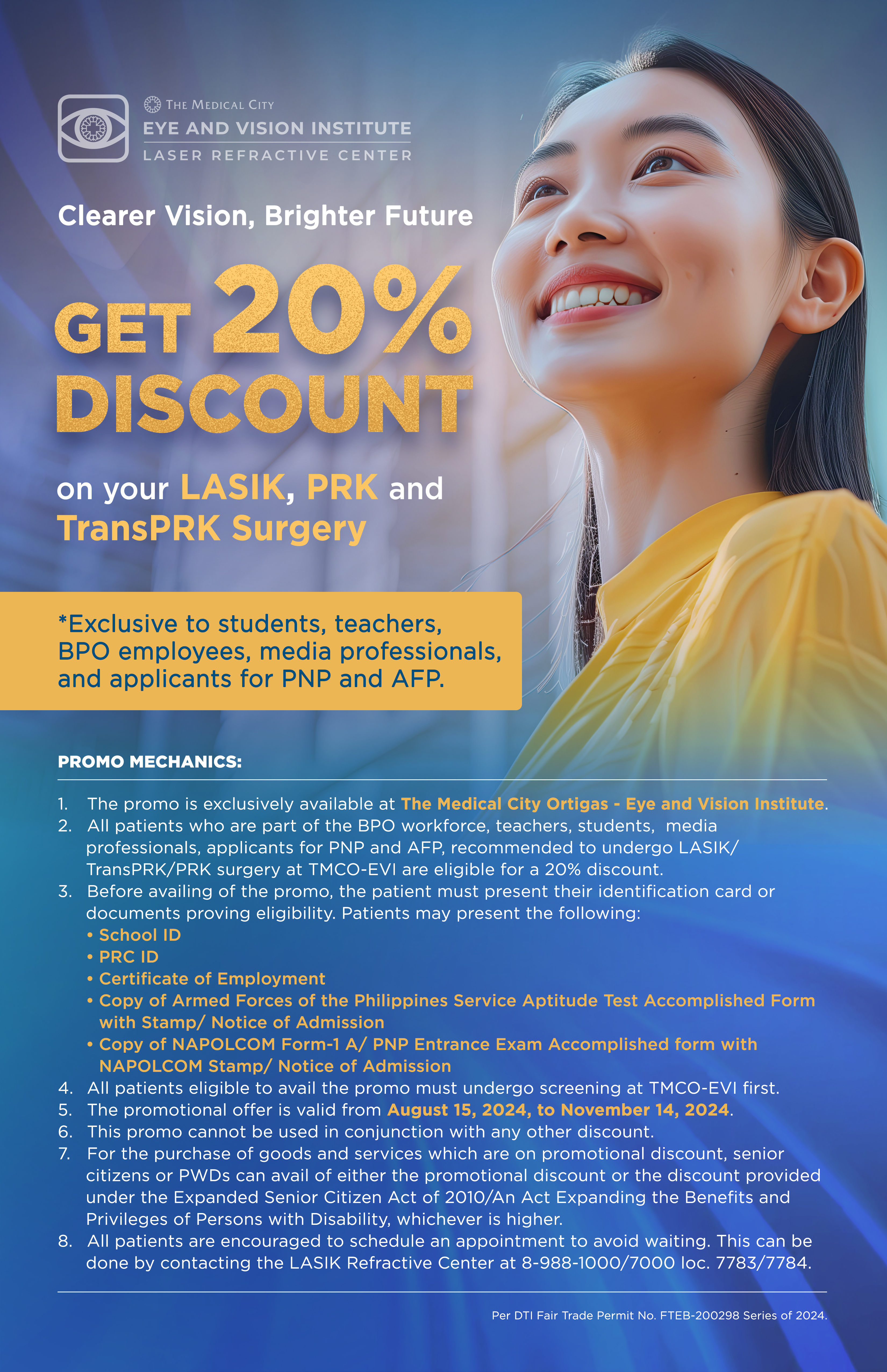 Vision Upgrade: Get 20% Discount on LASIK, PRK, or TransPRK Surgery for a limited time only