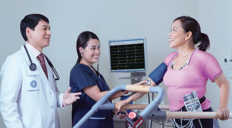doctor and nurse analyzing a patient undergoing cardiac assessment